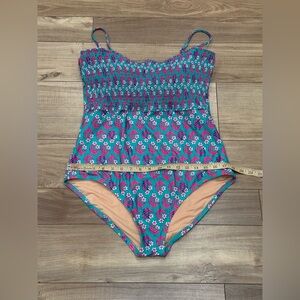 J. Crew Smocked Ella One Piece Swimsuit Resort Vacation Regal Rose XL